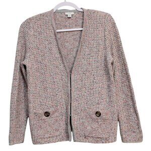 J Jill Cardigan Sweater XS Petite Plaid Textured Knit Cotton Colorful Preppy